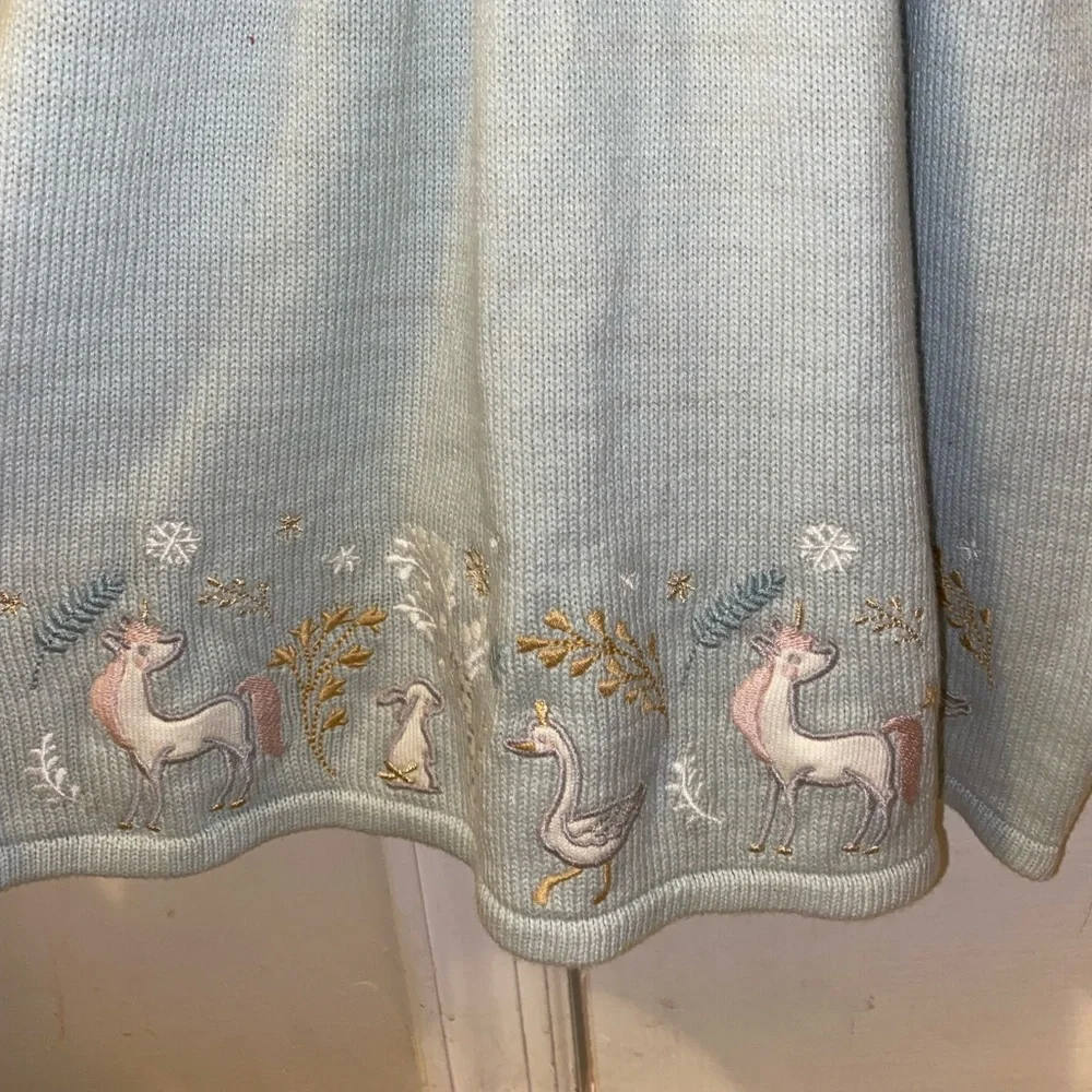 Aspen Girls Unicorn Knit Sweater Dress Sage Green Size 5T